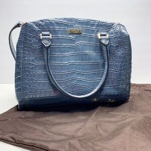 Kate Spade Slate Blue Crocodile Reptile Satchel Handbag with Strap with Dust Bag